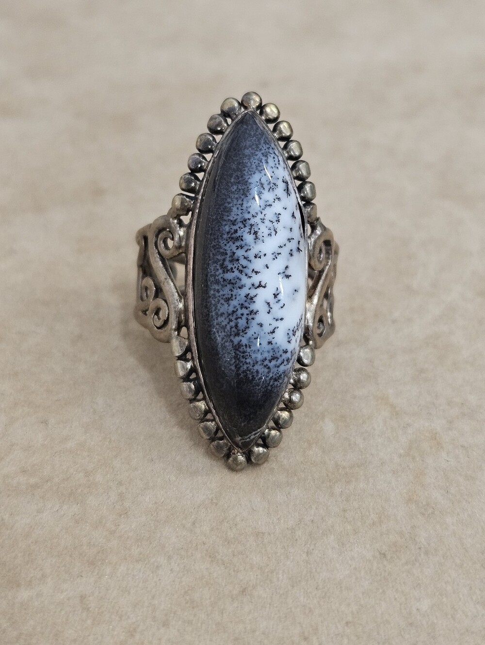 Dendritic Opal Agate Arya 925 Sterling Silver Natural Stone Statement Ring Sz 8